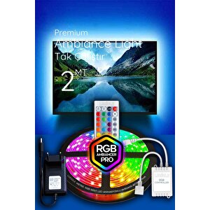 2 Metre Tv Arkası Tak Çalıştır  Rgb Led 16 Renkli 4 Animasyonlu Yatak Odası Mutfak Lambader