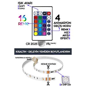 2 Metre Tv Arkası Tak Çalıştır Rgb Led 16 Renkli 4 Animasyonlu Yatak Odası Mutfak Abajur Tvarkabj2