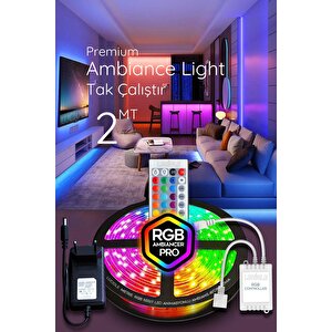 2 Mt Şerit Led Animasyonlu Tak Çalıştır Kumandalı Rgb Işık Duvar Aydınlatma Ambiyans Parti Led