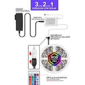 5 Mt Şerit Led Animasyonlu Tak Çalıştır Kumandalı Rgb Işık Duvar Aydınlatma Ambiyans Parti Led