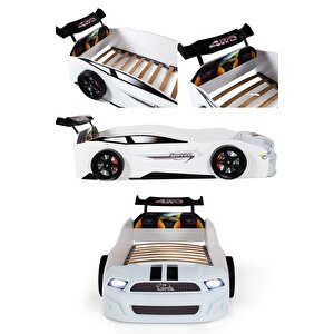 Beyaz Arabalı Yatak Sport Mustang Işıklı