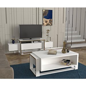 Dekorister Bianco Tv Sehpası Beyaz - Gold