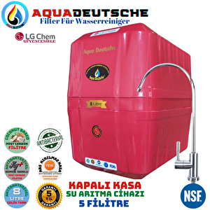 Aqua Deutsche Premium Kirmizi 8 Litrelik  Gümüş İyonlu Tatlandiricili Su Arıtma Cihazı