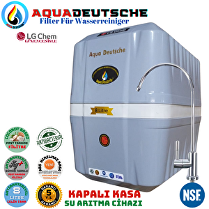 Aqua Deutsche Premium Gri̇ Beyaz 8 Litrelik  Gümüş İyonlu Tatlandiricili Su Arıtma Cihazı