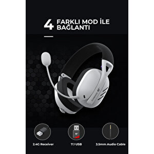 Havit Gamenote Fuxi-H3 Gaming Oyuncu Mikrofonlu Kulaklığı 7.1-4 Modlu (BT, 2.4Ghz, Type-C, 3.5mm) - Beyaz