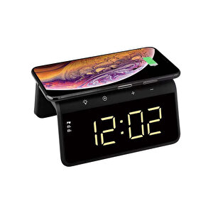 W320 Hızlı Wireless Şarj, Saat Ve Gece Lambası (fast 15w) Siyah