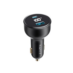 Cc100w 100w Pd Dijital Göstergeli Ultra Hızlı Araç Şarj Aleti (1 Type-c, 1 Usb)