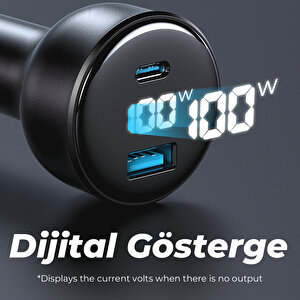 Cc100w 100w Pd Dijital Göstergeli Ultra Hızlı Araç Şarj Aleti (1 Type-c, 1 Usb)