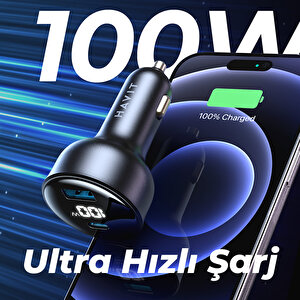 Cc100w 100w Pd Dijital Göstergeli Ultra Hızlı Araç Şarj Aleti (1 Type-c, 1 Usb)