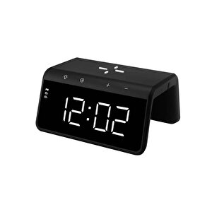 W320 Hızlı Wireless Şarj, Saat Ve Gece Lambası (fast 15w) - Mermer Desenli Bej