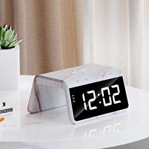 W320 Hızlı Wireless Şarj, Saat Ve Gece Lambası (fast 15w) - Mermer Desenli