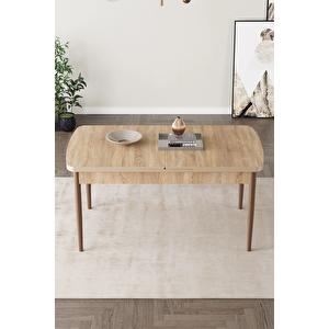 Zümra Serisi, 80x132 Açılabilir Meşe Desen Mdf Mutfak Masası, Yemek Masası Sonomo