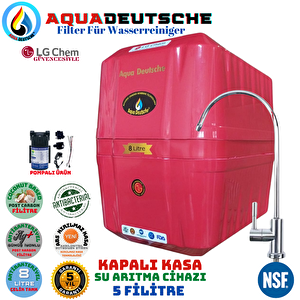 Aqua Deutsche Kırmızı Renk Pompali 8 Litre Gümüş İyon Coconut Bazli Tatlandiricili Su Arıtma Cihazı