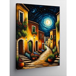 Kanvas Tablo Kasaba Ve Ay 100x140 cm