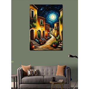 Kanvas Tablo Kasaba Ve Ay 100x140 cm