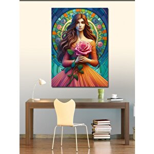 Kanvas Tablo Turuncu Elbiseli Kadın 100x140 cm