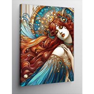 Kanvas Tablo Kızıl Saçlı Mavi Elbisili Kadın 100x140 cm