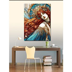 Kanvas Tablo Kızıl Saçlı Mavi Elbisili Kadın 100x140 cm