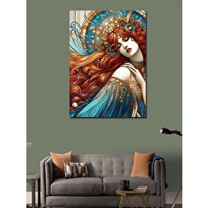 Kanvas Tablo Kızıl Saçlı Mavi Elbisili Kadın 100x140 cm