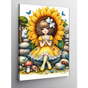 Kanvas Tablo Sarı Elbiseli Kız Ve Ayçiçeği 70x100 cm