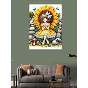 Kanvas Tablo Sarı Elbiseli Kız Ve Ayçiçeği 70x100 cm