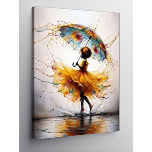 Kanvas Tablo Sarı Elbiseli Kadın 100x140 cm