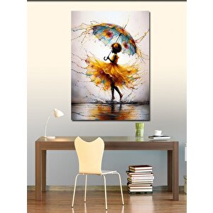 Kanvas Tablo Sarı Elbiseli Kadın 100x140 cm