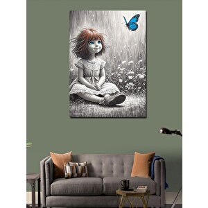 Kanvas Tablo Mavi Kelebek Ve Kız Çocuğu 100x140 cm