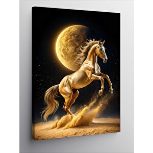 Kanvas Tablo Altın Sarısı At Ve Dolunay 70x100 cm