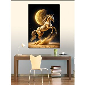 Kanvas Tablo Altın Sarısı At Ve Dolunay 70x100 cm