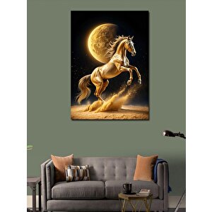 Kanvas Tablo Altın Sarısı At Ve Dolunay 70x100 cm