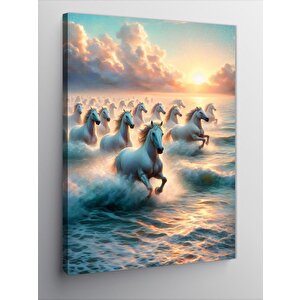 Kanvas Tablo Denizde Koşan Beyaz Atlar 70x100 cm