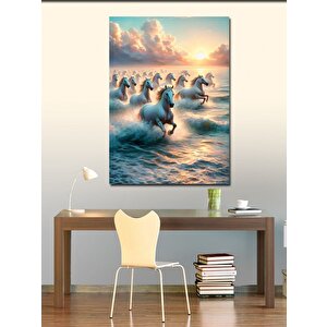Kanvas Tablo Denizde Koşan Beyaz Atlar 70x100 cm