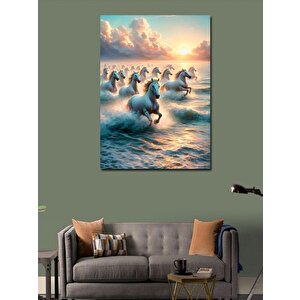 Kanvas Tablo Denizde Koşan Beyaz Atlar 70x100 cm