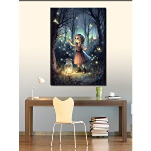 Kanvas Tablo Ormandaki Kız Ve Işıltılı Kelebekler 100x140 cm
