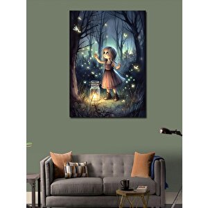 Kanvas Tablo Ormandaki Kız Ve Işıltılı Kelebekler 100x140 cm