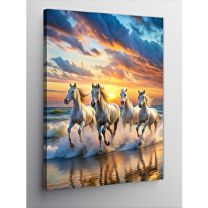 Kanvas Tablo Sahilde Koşan Beyaz Atlar 70x100 cm