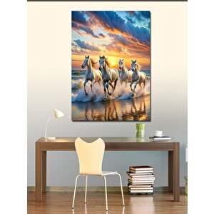 Kanvas Tablo Sahilde Koşan Beyaz Atlar 70x100 cm