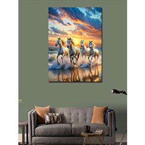 Kanvas Tablo Sahilde Koşan Beyaz Atlar 70x100 cm