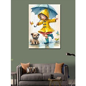 Kanvas Tablo Sarı Yağmurluklu Kız Çocuğu 100x140 cm