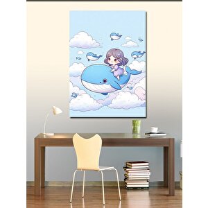 Kanvas Tablo Bulutların Üstündeki Balinalar Ve Çocuk 70x100 cm