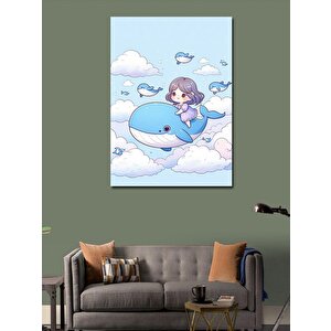 Kanvas Tablo Bulutların Üstündeki Balinalar Ve Çocuk 70x100 cm