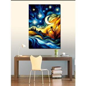 Kanvas Tablo Soyut Ay Ve Yıldızlar 100x140 cm