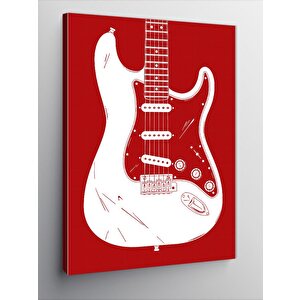 Kanvas Tablo Kırmızı Beyaz Elektro Gitar 100x140 cm