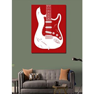 Kanvas Tablo Kırmızı Beyaz Elektro Gitar 70x100 cm