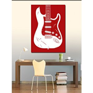 Kanvas Tablo Kırmızı Beyaz Elektro Gitar