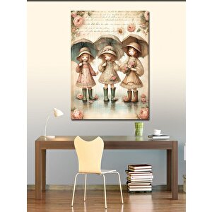 Kanvas Tablo Şemsiyeli Çocuklar Ve Gazete Fon 100x140 cm