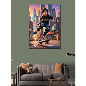 Kanvas Tablo Kaykay Kayan Çocuk 100x140 cm