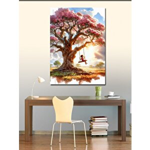 Kanvas Tablo Ağaçta Sallanan Çocuk 100x140 cm
