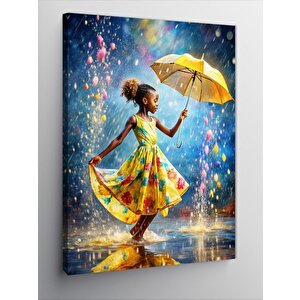 Kanvas Tablo Sarı Şemsiyeli Çocuk 70x100 cm